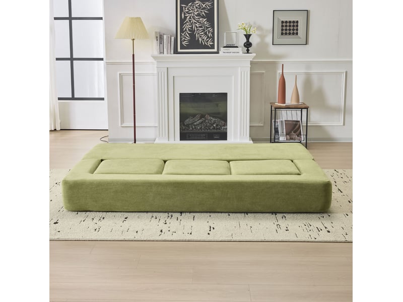  Canapé de sol modulable modenvie 3 places convertible en lit 201 x 75,5 x 50 cm chenille vert  - Conforama E