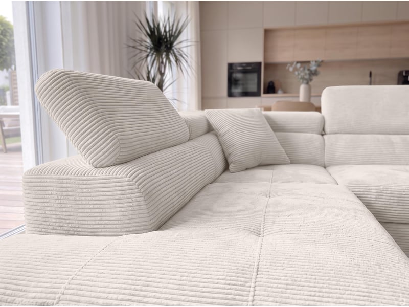  Canapé d'angle konak 276 cm avec coffre et têtières – crème Konak - Conforama D