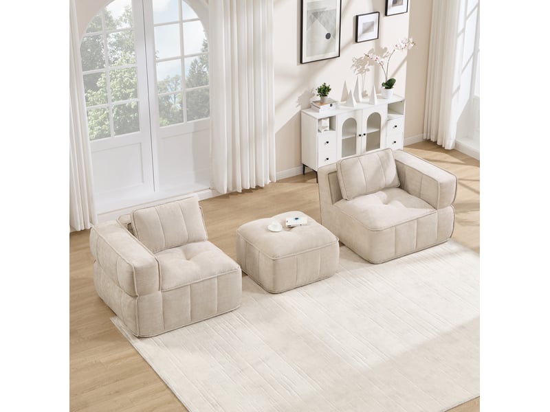 Canapé d'angle modulable 198x162x67 cm 2 places avec pouf beige - Conforama E