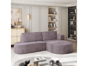 Canapé d'angle droit convertible <strong>MASSENO</strong> <strong></strong> 3 places Velours violet avec coffre de rangement