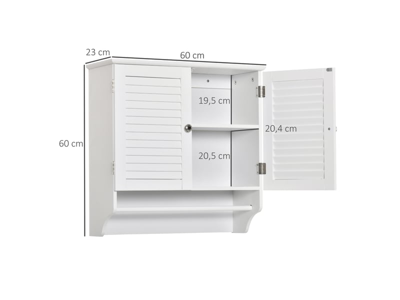  Meuble salle bain mural 2 portes enroulables, étagère intérieure porte-serviettes, 60×23×60cm, blanc, cuisine salle bain  - Conforama E
