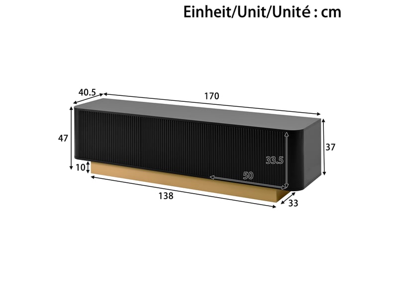  Meuble tv avec 3 portes, étagère réglable et passe-câbles pour salon 170×40,5×47 cm noir  - Conforama E