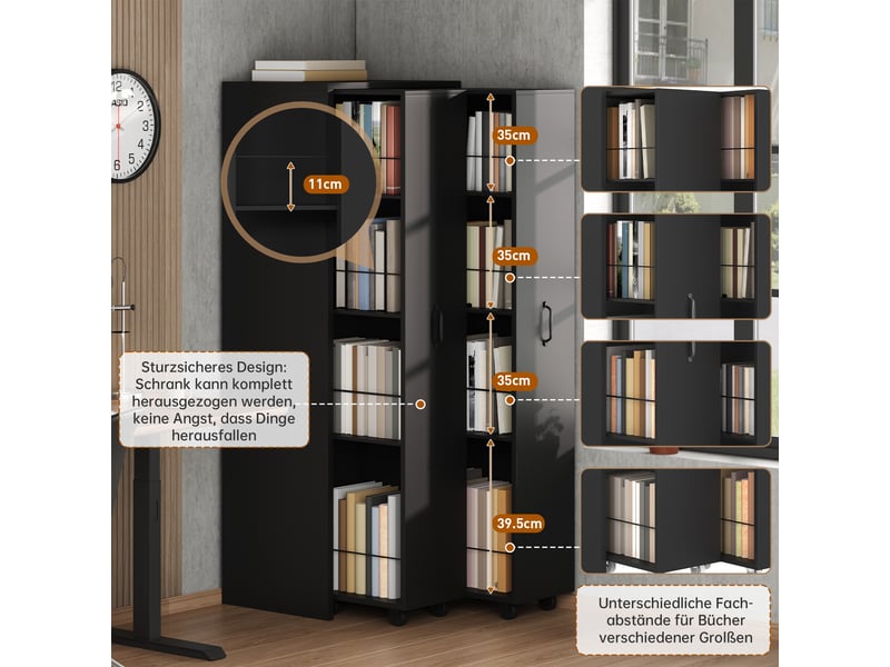  Bibliothèque extensible en mdf sur roulettes, 4 niveaux, montage gauche ou droite, charge 20 kg par niveau  - Conforama D