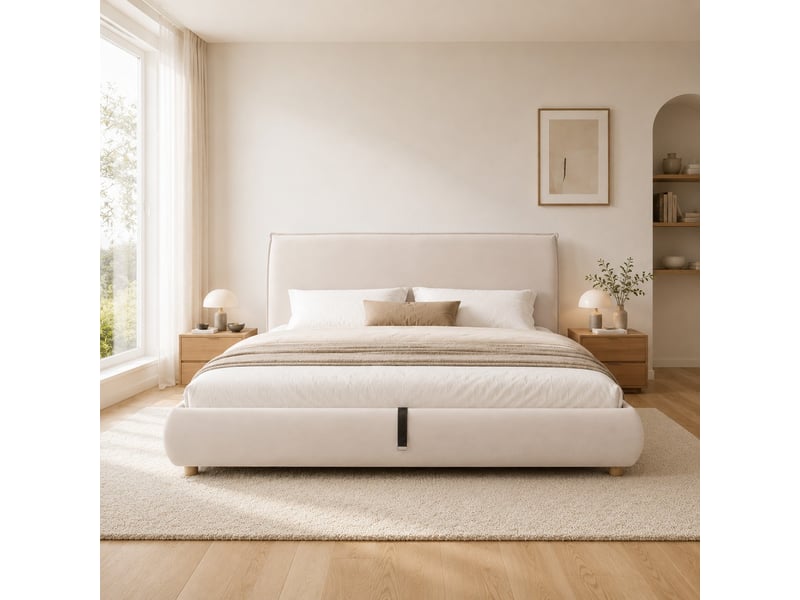  Lit coffre rembourré 180 × 200 cm avec sommier à lattes, velours crème Fay Lum - Conforama D