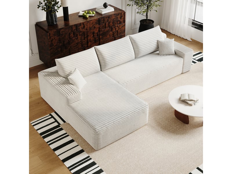 Canapé d'angle modulaire 270 cm avec méridienne en l - 3 places blanc sans montage - Conforama B