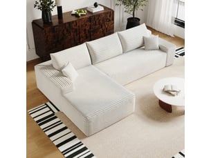 Canapé d'angle modulaire 270 cm avec méridienne en l - 3 places blanc sans montage
