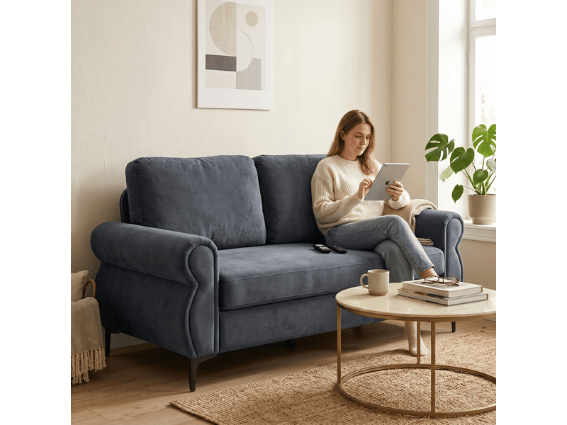  Canapé démontable - 173,5 cm de longueur - noyau à ressorts ensachés - mousse hr - pieds en métal 15 cm Gris foncé - Conforama D