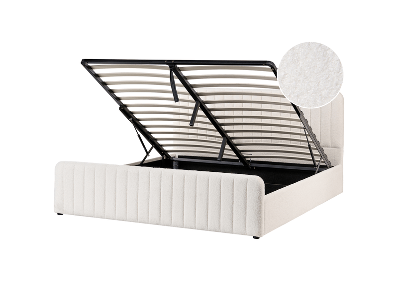 Lit ottoman bouclé lunan 180 x 200 cm blanc  - Conforama A