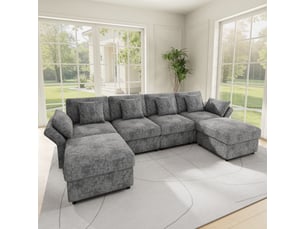 Canapé d'angle modulable ul 4-6 places 284x156,5x86 cm, style nuage, 2 poufs, accoudoirs réglables, 6 coussins, chenille gris
