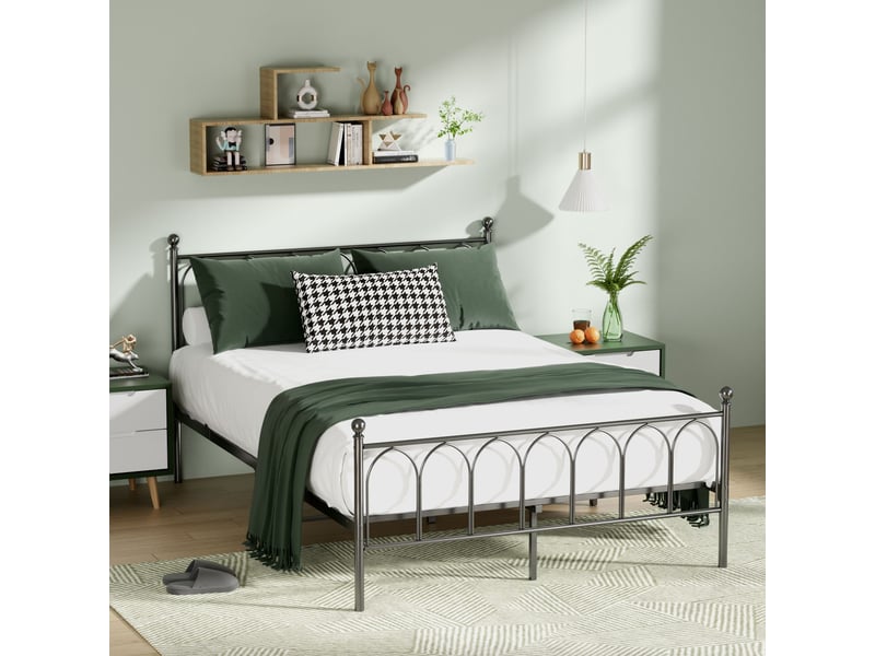Lit double 140x200 cm - lit en métal noir avec sommier et cadre robuste - sans matelas  - Conforama B