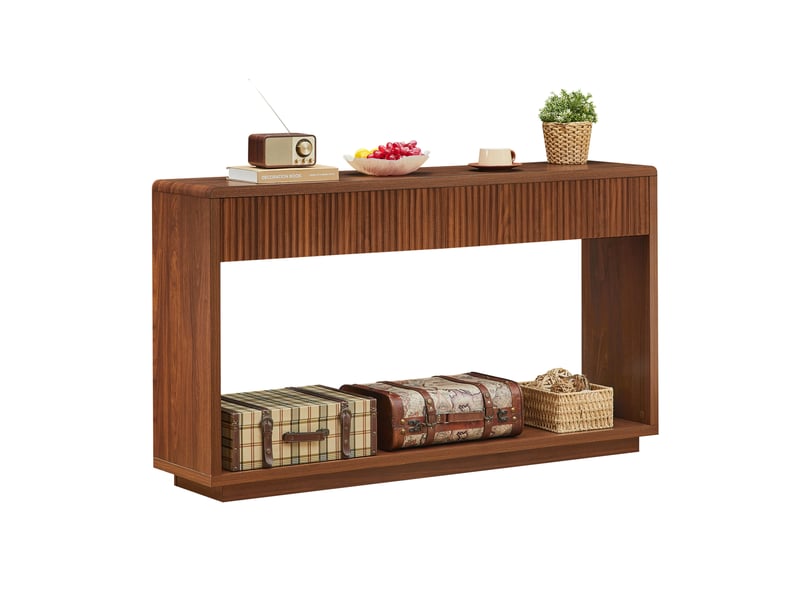 Console d’entrée 150x35x85 cm à deux tiroirs et niche ouverte, panneau de particules, mdf, noyer  - Conforama A