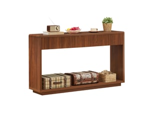 Console d’entrée 150x35x85 cm à deux tiroirs et niche ouverte, panneau de particules, mdf, noyer