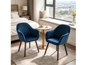 Lot de 2 chaises de salle à manger 50x42x81cm, structure métallique et en bois massif, style scandinave, finition noir et bleu, accoudoirs, dossier incurvé