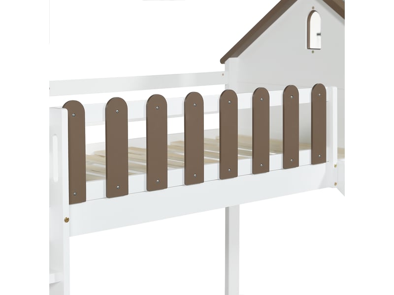 Lit mezzanine cabane enfant 90 x 200 cm avec toboggan blanc et bois Fay Lum - Conforama E