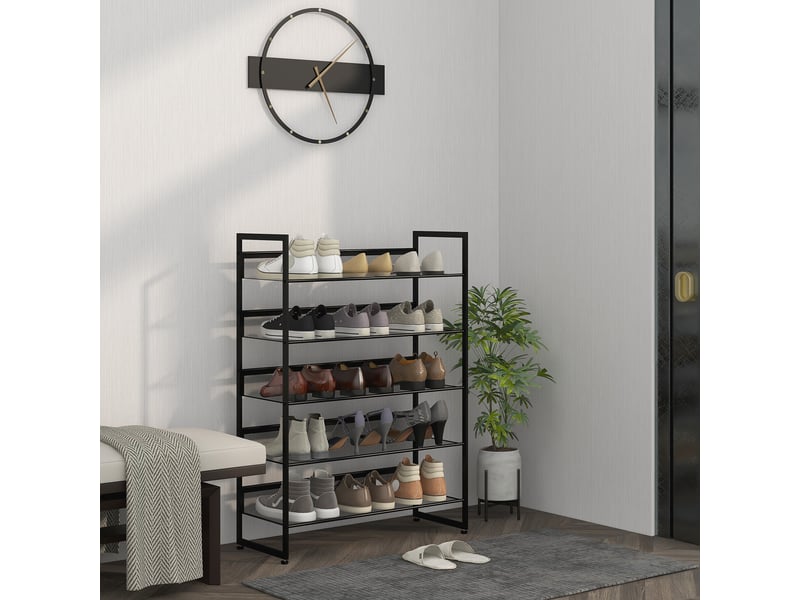  Étagère à chaussures avec 5 niveaux de rangement de couleur noire mesurant 72 cm de large 30 cm de profondeur et 102 cm de hauteur  - Conforama D