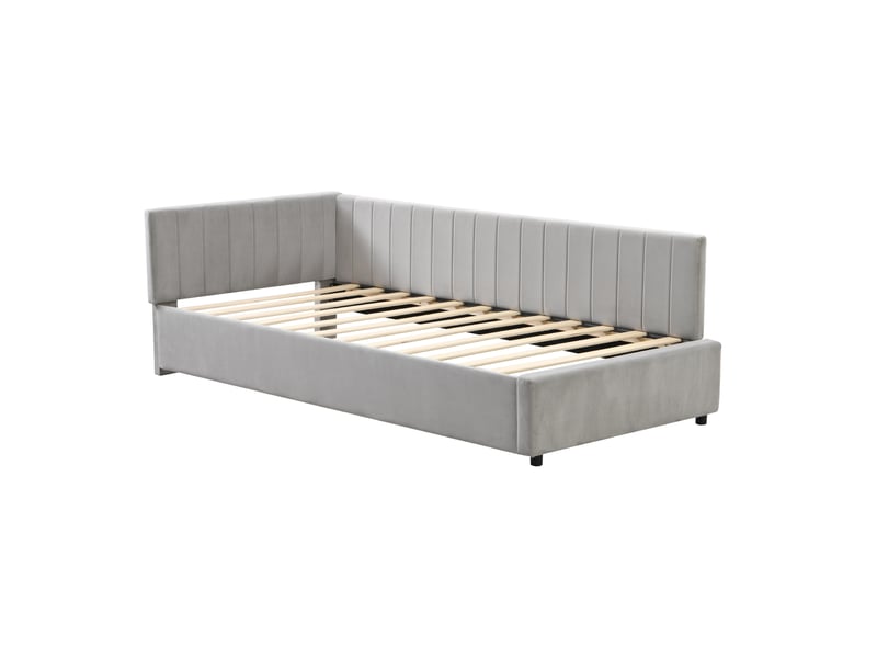 Lit simple canapé-lit 90x200 cm multifonctionnel avec sommier, velours, gris, sans matelas - Conforama A