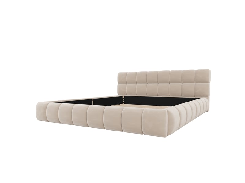  Lit double rembourré 160x200 cm en velours beige avec tête de lit douce, cadre rembourré et design lit bas Morn Vibe - Conforama D