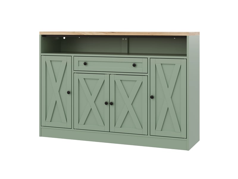  Buffet avec led rgb et  avec 4 portes et tiroir, buffet salon 140x35x95 cm en mdf vert, meubles de rangement  - Conforama E