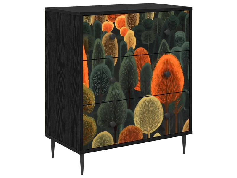  Commode chambre, meuble de rangement zaandam imprimé forêt 66 x 36,5 x 76 cm chêne noir  - Conforama A