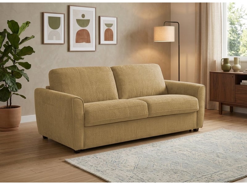  Canapé convertible express 3 places en velours texturé moutarde kaliana 5278R-3P-MOUT - Conforama B