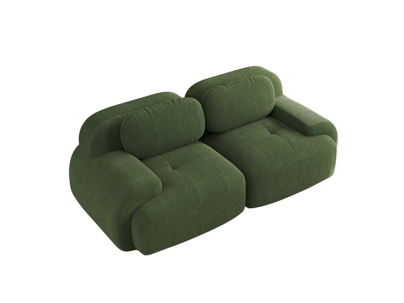  Canapé d’angle modulaire 208x103x75 cm — assise souple, lignes courbes, sans montage, tissu côtelé vert  - Conforama A