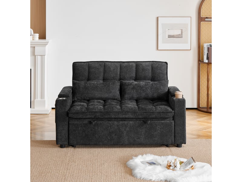  Canapé convertible 3-en-1 en chenille noir – 142 x 89 x 89 cm Fay Lum - Conforama W