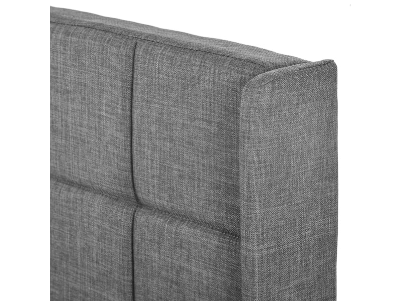  Lit simple rembourré 90x200 cm en lin gris avec tête de lit haute, sommier à lattes en bois et cadre en acier.  - Conforama D