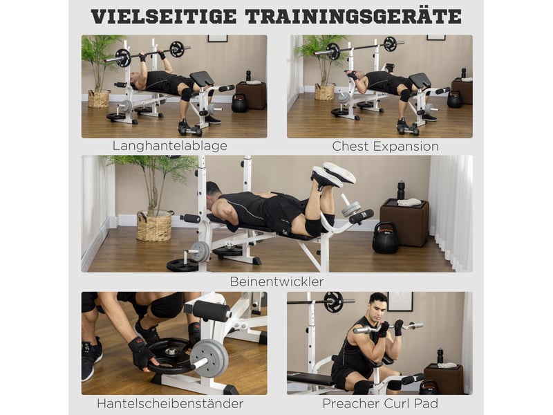 Banc de musculation multifonction 180x134x113-136 cm noir et blanc, acier, presses jambes et poitrine - Conforama D