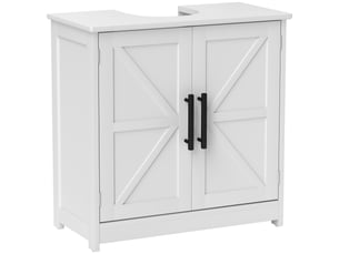 Meuble sous lavabo, meuble de salle de bain avec 2 portes magnétiques style grange et étagères, 60 x 30 x 60 cm, blanc