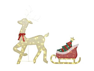 Renne et traîneau lumineux, décoration de noël extérieure, 95 led blanc chaud, 8 modes, minuterie quotidienne
