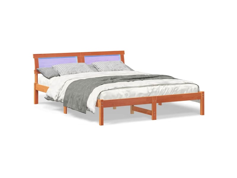  Lit double- lit adulte -  cadre de lit avec tête de lit brun  150 x 200 cm pin massif  - Conforama B