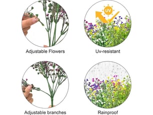 5pcs fleurs artificielles deco, artificiels fleur d'arbustes,plastique fleurs,bouquet de fleurs,fausse fleur decoration pour mariage maison jardin exterieur interieur balcon arrangement floral