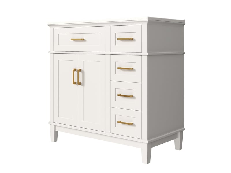  Meuble vasque salle de bain blanc 90 cm avec lavabo céramique intégré, tiroirs silencieux et portes doubles  - Conforama D