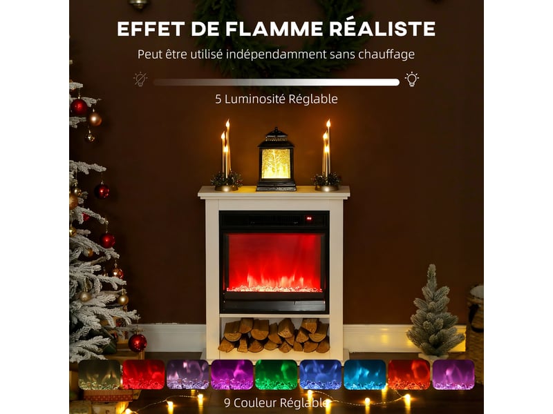 Cheminée électrique 1800 w blanche, effet flamme 9 couleurs, 62,5 x 20 x 72,5 cm - Conforama R
