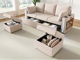 Canapé d'angle droit fixe LEYTN 5 places Tissu beige avec coffre de rangement