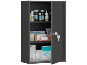 Armoire à pharmacie 2 étagères 3 niveaux verrouillable, dim. 40l x 18l x 60h cm, 2 clés, métal, noir