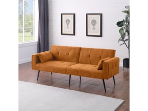 Canapé droit convertible 3 places Tissu jaune avec coffre de rangement