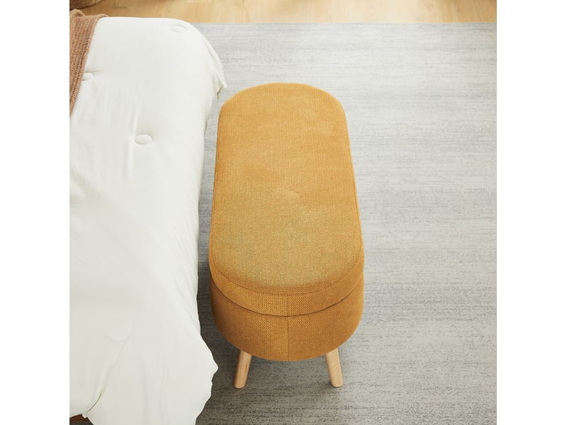  Banc de lit coffre 110x40x42 cm, rangement, banc d'entrée et bout de lit, chambre salon couloir, velours doux, jaune  - Conforama E