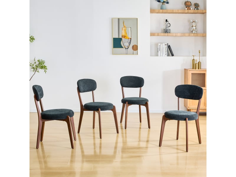  Lot de 4 chaises de salle à manger en lin avec structure en métal noir  - Conforama B
