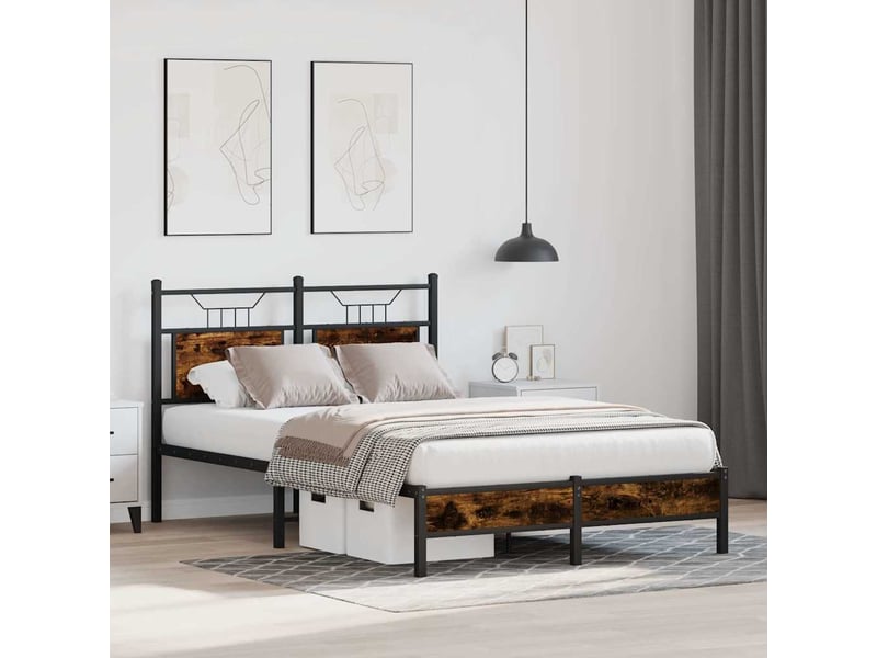  Lit double- lit adulte -  cadre de lit sans matelas chêne fumé 120x190 cm bois ingénierie  - Conforama C