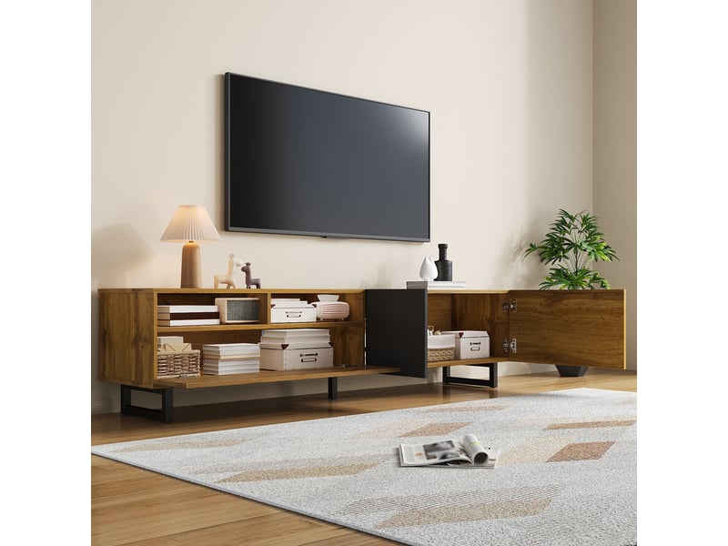  Meuble tv avec 3 portes et 2 niches pour salon 170×42×36,5 cm en panneaux de particules gris foncé naturel  - Conforama C