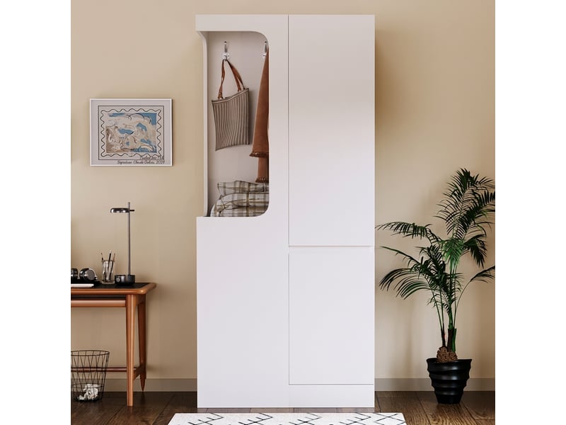  Armoire blanche 1 porte 70x40x170 cm avec tiroirs et penderie ouverte en bois, meuble de rangement  - Conforama D
