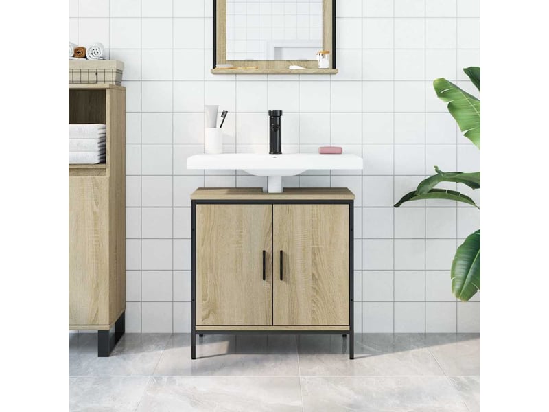  Armoire lavabo salle de bain, meuble de rangement chêne sonoma 60x30x60 cm  - Conforama C