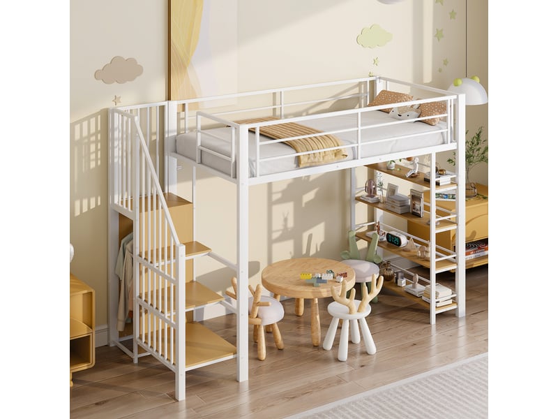  Lit mezzanine 90x200cm coloris blanc métal lit enfant blanc - Conforama E