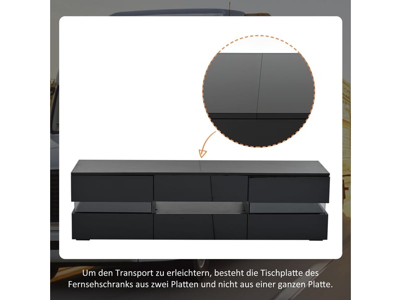  Meuble tv led 160 x 39 x 45 cm finition noire brillante 2 portes 1 tiroir compartiment ouvert insert en verre acrylique ouverture par pression adapté aux téléviseurs de 70 pouces  - Conforama D