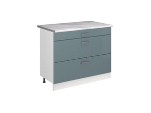 Vicco meuble cuisine, bleu-grisblanc, 100cm plan de travail marbre