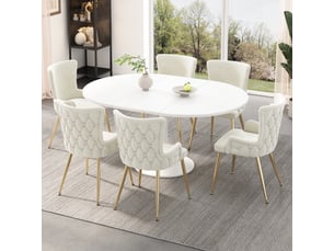 Lot de 6 chaises de salle à manger,avec pieds en métal doré,velours,beige