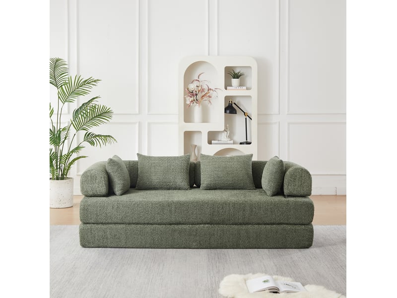  Canapé 2 places 4-en-1 en chenille vert 200x95x68 cm  - Conforama W