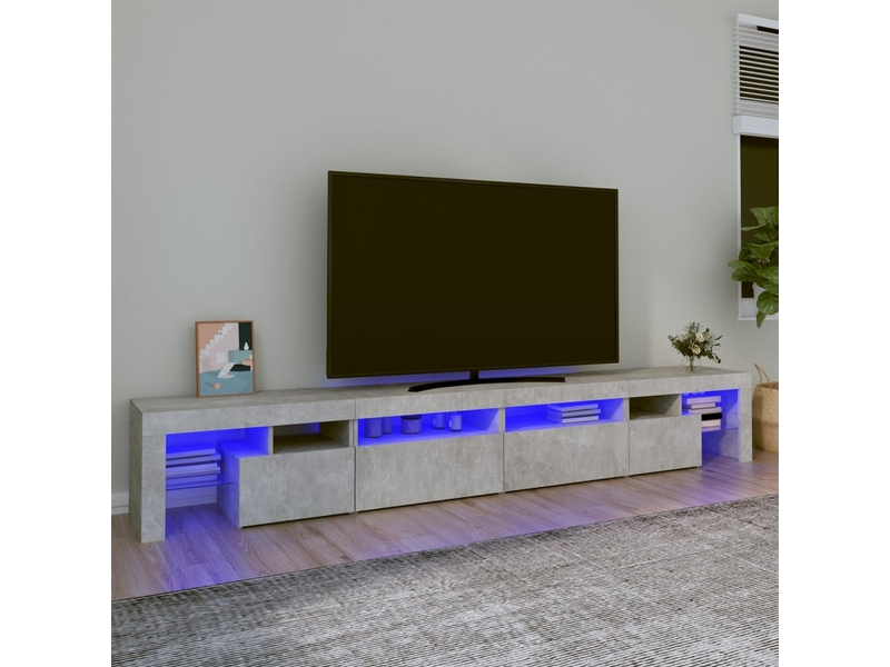 Meuble tv - banc tv - meuble de rangement avec lumières led gris béton 260x36,5x40 cm - Conforama B