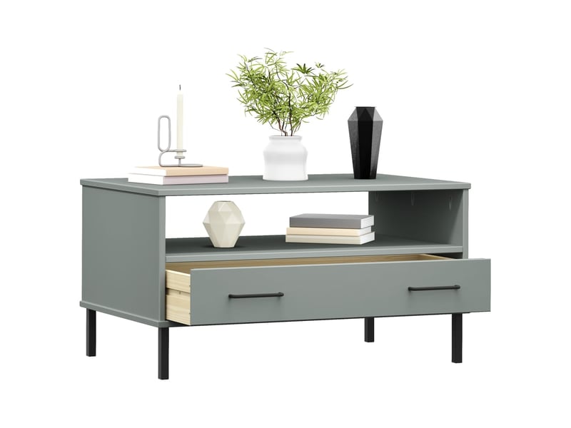 Table basse | table d'appoint salon avec pieds en métal gris 85x50x45 cm bois oslo - Conforama C